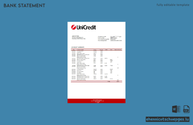 Beispiel eines Kontoauszugs der Unicredit Bank in Italien (Vorschau)